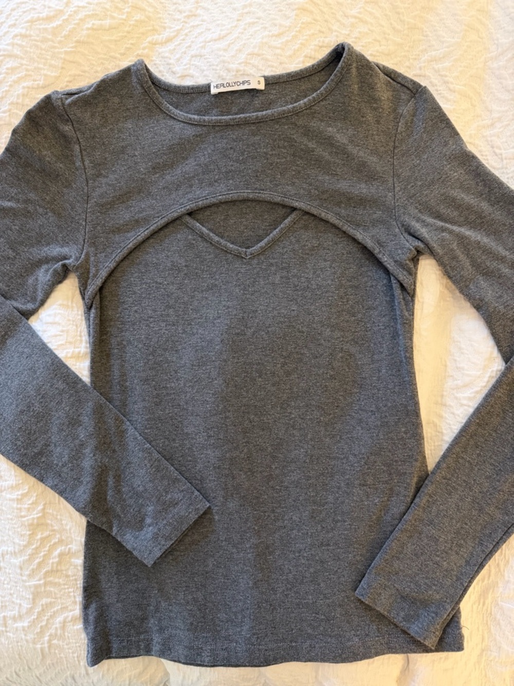 Hers & Yours Gray Long-Sleeve Cutout Knit Top